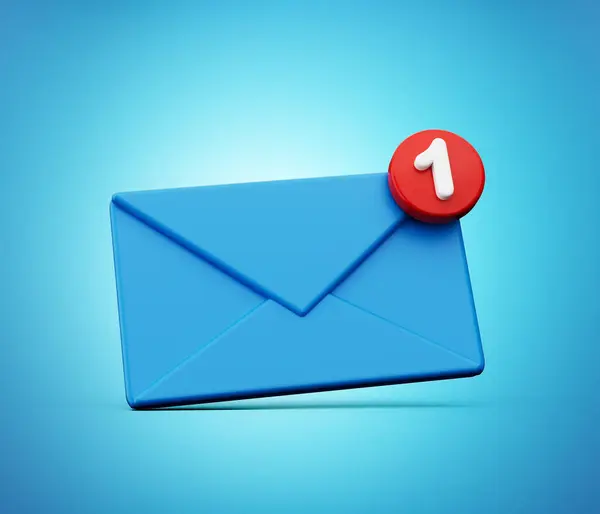 stock image 3d mail notification one new email message in the inbox concept isolated on blue background3d illustration