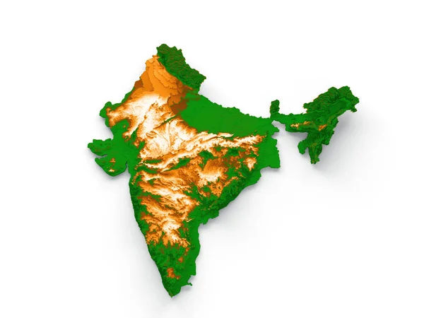 India Map Flag Colors White Green Orange Shaded Relief Map — стокове фото