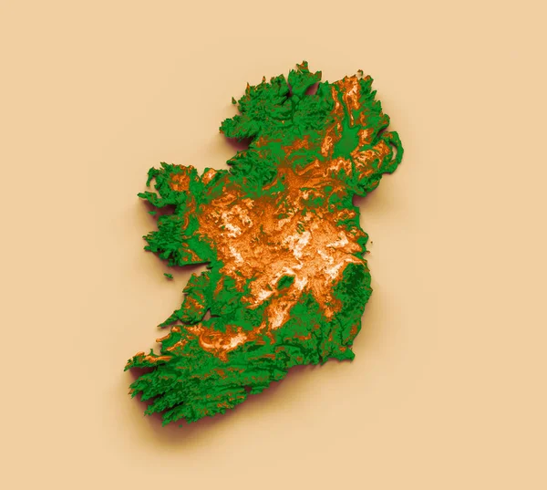 Irlande Carte Avec Drapeau Couleurs Vert Jaune Carte Relief Ombragé — Photo
