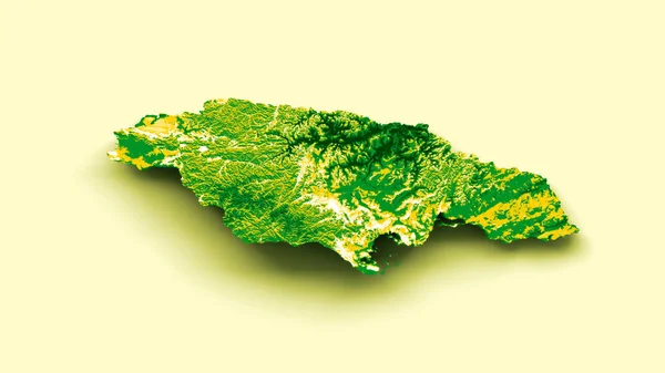 ジャマイカ地図旗色緑と黄色の網掛けレリーフ地図3Dイラスト — ストック写真