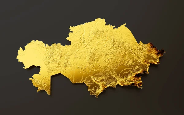 Kazakhstan Map Golden metal Color Height map Background 3d illustration
