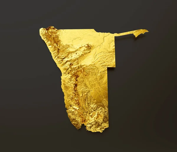 Namibia Mapa Złoty Metal Kolor Wysokość Mapa Tło Ilustracja — Zdjęcie stockowe