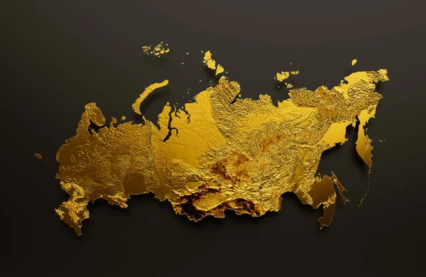Russia Map Golden metal Color Height map Background 3d illustration