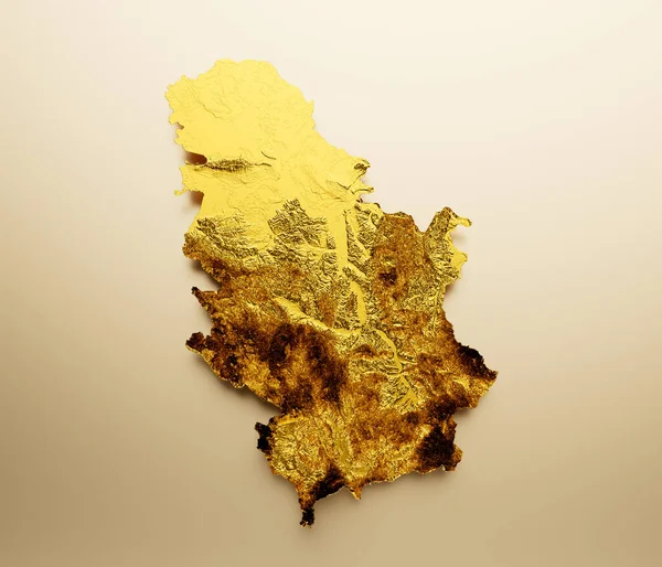 Serbia Map Golden metal Color Height map Background 3d illustration