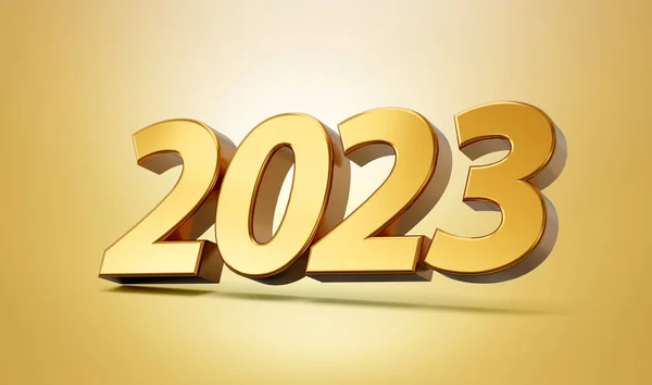 stock image Happy New Year 2023. Golden 3D numbers on gold background 3d illustration
