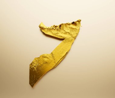 Somali Haritası Altın Metal Renk Yüksekliği Haritası 3D Görüntü