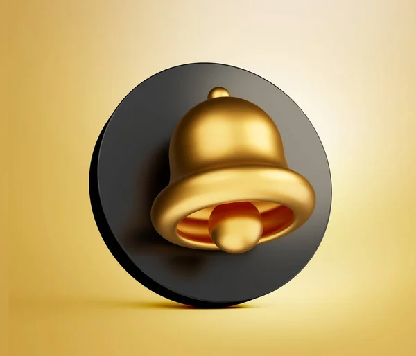 Gold Notification Bell Ikon Közösségi Média Emlékeztető Üzenet Koncepció Előfizetés — Stock Fotó