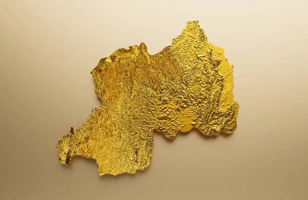 Rwanda Mapa Złoty Metal Kolor Wysokość Mapa Tło Ilustracja — Zdjęcie stockowe