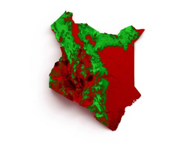 Kenya haritasında yeşil ve kırmızı renkli yardım haritası 3d illüstrasyon