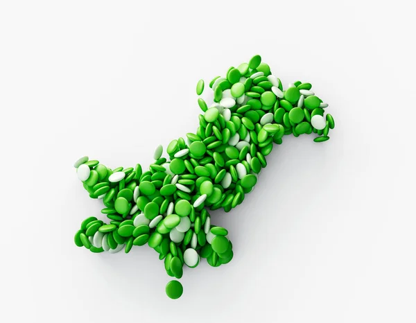 Mapa Pakistán Hecho Con Caramelos Verdes Blancos Ilustración —  Fotos de Stock