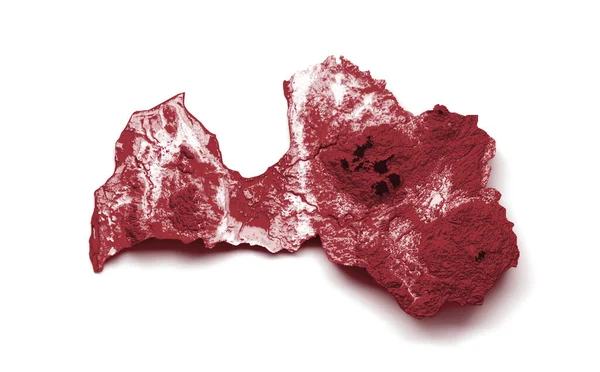 Letland Kaart Met Vlag Kleuren Karmijn Rood Wit Schaduwrijke Reliëf — Stockfoto