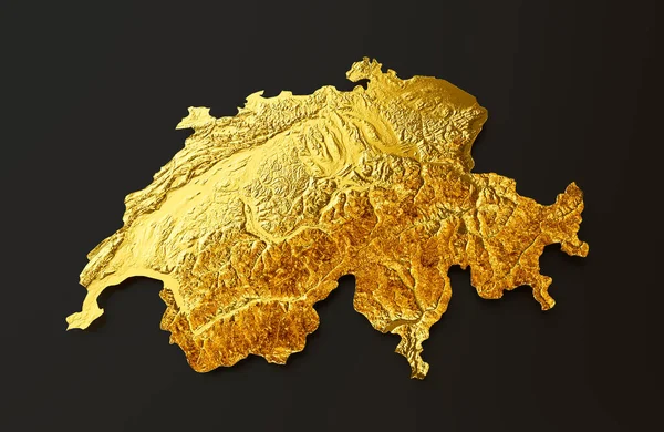 Szwajcaria Mapa Złoty Metal Kolor Wysokość Mapa Tło Ilustracja — Zdjęcie stockowe