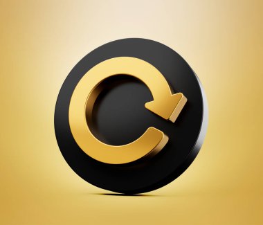 3D Altın Dairesel Ok. Tekrar yap, Döngü, Yeniden Başlat, Döngü Kavramları. 3B Görüntü