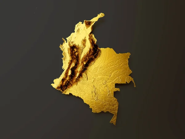 Colombia Map Golden metal Color Height map Background 3d illustration