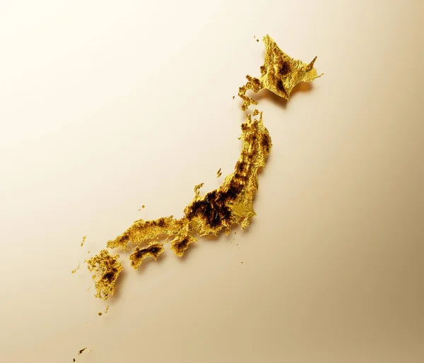 Japan Kaart Gouden Metaal Kleur Hoogte Kaart Achtergrond Illustratie — Stockfoto