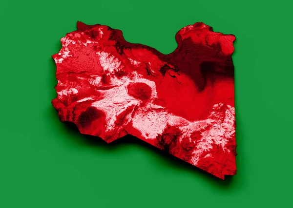 带有国旗的利比亚地图蓝色和红色阴影地形图 — 图库照片