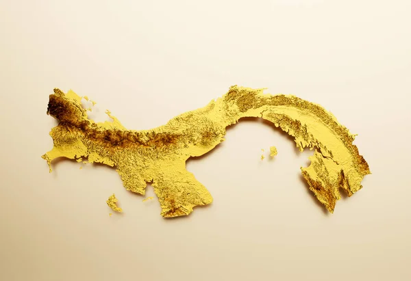 Panama Mapa Złoty Metal Kolor Wysokość Mapa Tło Ilustracja — Zdjęcie stockowe