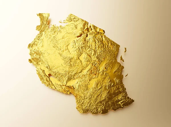 Tanzania Mapa Złoty Metal Kolor Wysokość Mapa Tło Ilustracja — Zdjęcie stockowe