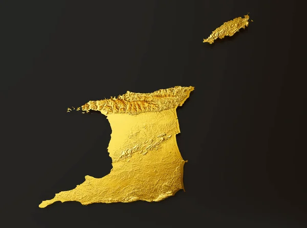 Trinidad Tobago Mapa Złoty Metal Kolor Wysokość Mapa Tło Ilustracja — Zdjęcie stockowe