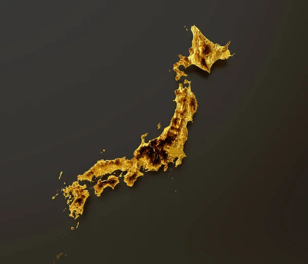 Japón Mapa Metal Dorado Color Mapa Altura Fondo Ilustración — Foto de Stock