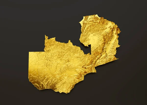 Zambia Mapa Złoty Metal Kolor Wysokość Mapa Tło Ilustracja — Zdjęcie stockowe