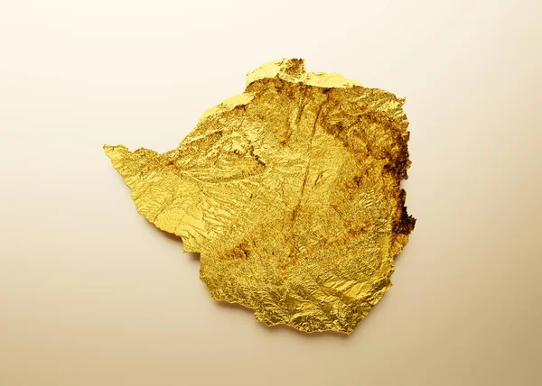 Zimbabwe Mapa Złoty Metal Kolor Wysokość Mapa Tło Ilustracja — Zdjęcie stockowe