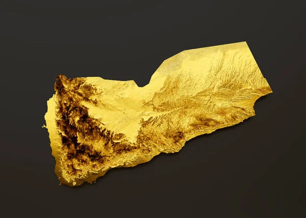 Mapa Iêmen Metal Dourado Cor Mapa Altura Fundo Ilustração — Fotografia de Stock