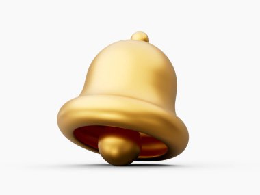 Beyaz zemin arkaplanda izole edilmiş altın çan 3D illüstrasyon