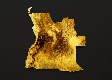 Angola Haritası Altın Metal Renk Yüksekliği Haritası Beyaz Arkaplan 3d illüstrasyon