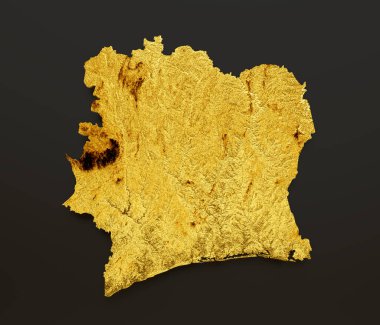 Fildişi Sahil Haritası Altın Metal Renk Haritası 3D Görüntü Arkaplanı