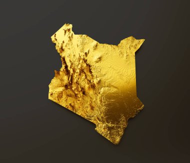Kenya Haritası Altın Metal Renk Yüksekliği Haritası 3D Görüntü