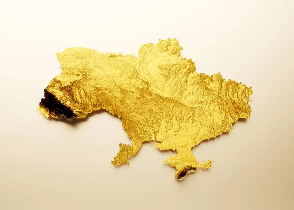 Ukraine Map Golden metal Color Height map Background 3d illustration