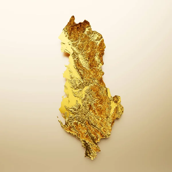 Albania Mapa Złoty Metal Kolor Wysokość Mapa Tło Ilustracja — Zdjęcie stockowe