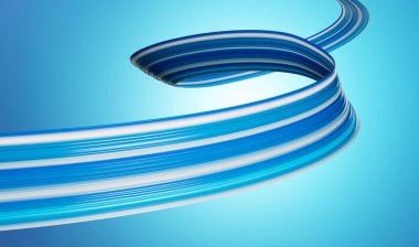 Soyut 3D bükülmüş mavi akış şekli. Akrilik boya darbesi. Modern tasarım 3d illüstrasyon