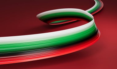 Birleşik Arap Emirlikleri bayrağıyla kurdele sallıyor. Bağımsızlık Günü 3D illüstrasyon