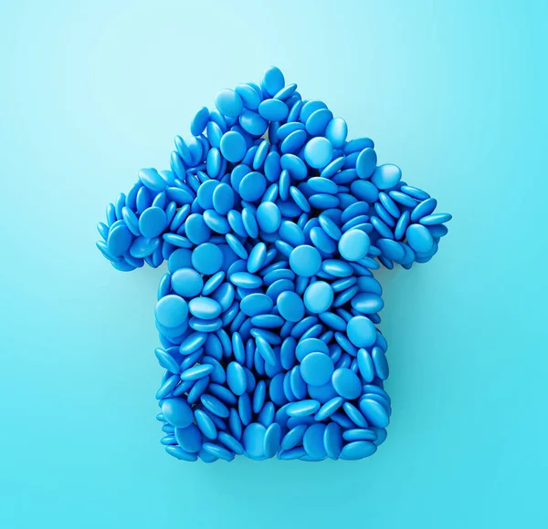 파란색 배경에 유약을 초콜릿 캔디가 화살표 — 스톡 사진