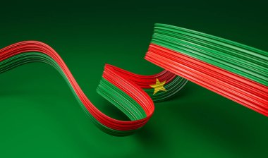 Burkina Faso 'nun kurdele bayrağını sallıyor. Bağımsızlık Günü afişi 3D illüstrasyon