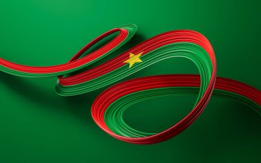 Burkina Faso 'nun kurdele bayrağını sallıyor. Bağımsızlık Günü afişi 3D illüstrasyon