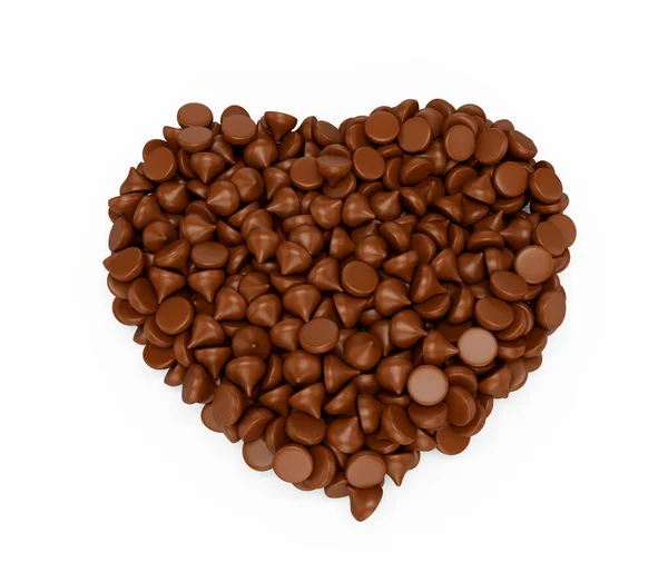 Chip Chocolate Forma Coração Para Conceito Dos Namorados Fundo Branco — Fotografia de Stock