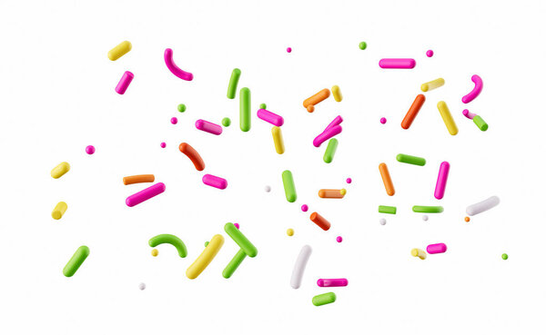 Colorful candy sprinkles isolated on white background 3d illustration