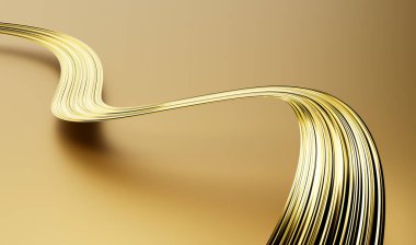 Beyaz arka planda altın fırça darbesi ya da lüks promosyon şeridi olan poster şablonu. 3d illüstrasyon