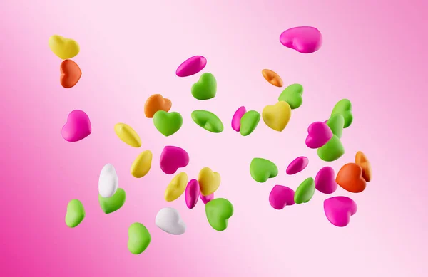 Barevné Srdce Cukroví Jasném Pozadí Dekorativní Prvky Lásky Ilustrace — Stock fotografie