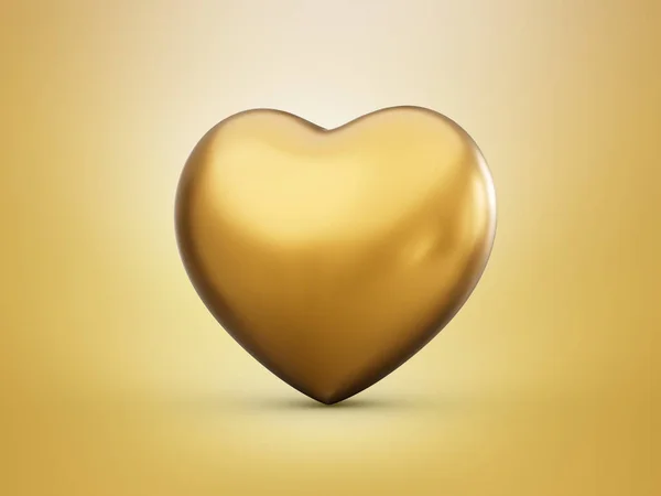 Golden realistic heart. 3d illustration of metallic heart shape.