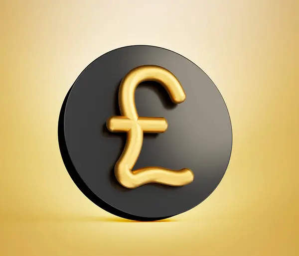 Pfund Währungsmünze Schwarz Und Gold Symbol Isoliert Auf Goldenem Hintergrund — Stockfoto