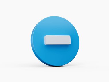 Beyaz arkaplan üzerinde izole edilmiş mavi düğme daire şekli üzerindeki eksi 3d simgesi 3d illüstrasyon