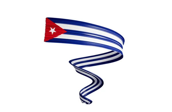 Acenando Fita Banner Com Bandeira Cuba Espiral Distorcida Independência Dia — Fotografia de Stock