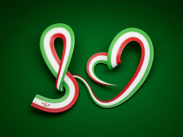 Iran Bandiera Astratto Verde Bianco Rosso Cuore Nastro Bandiera Illustrazione — Foto Stock