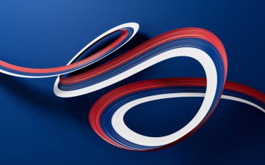 Sırbistan bayrağıyla kurdele ya da bayrak sallıyor. Bağımsızlık Günü poster tasarımı için şablon 3D illüstrasyon