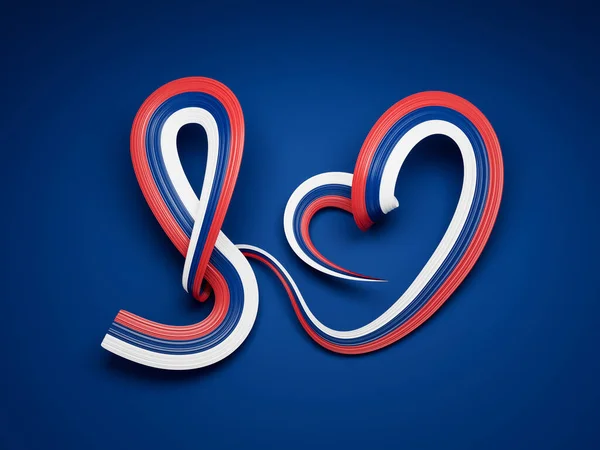 Serbian flag heart shaped ribbon. 3d illustration.