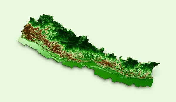 Peta Topografi Nepal Peta Realistik Warna Ilustrasi — Stok Foto